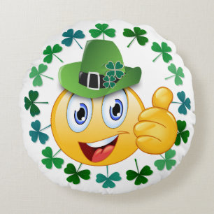 Cute Irish Emoji with Shamrock Round Pillow