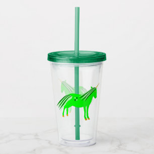 Cute Irish Green and Gold Unicorn Acrylic Tumbler