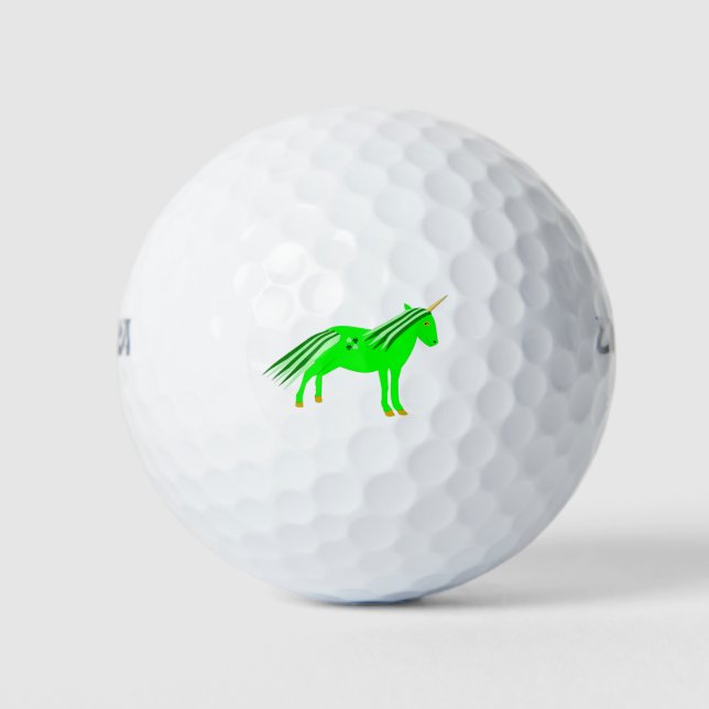 Cute Irish Green and Gold Unicorn Golf Balls (Front)