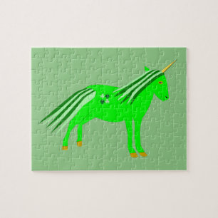 Cute Irish Green and Gold Unicorn Jigsaw Puzzle
