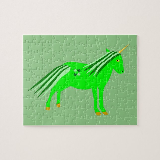 Cute Irish Green and Gold Unicorn Jigsaw Puzzle (Horizontal)