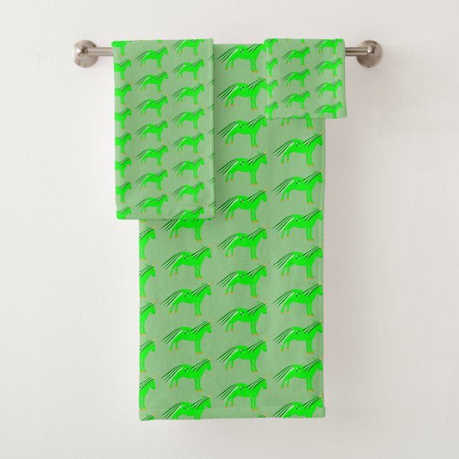 Cute Irish Green and Gold Unicorn Patterned Bath Towel Set (Insitu)
