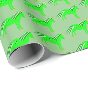 Cute Irish Green and Gold Unicorn Patterned Wrapping Paper