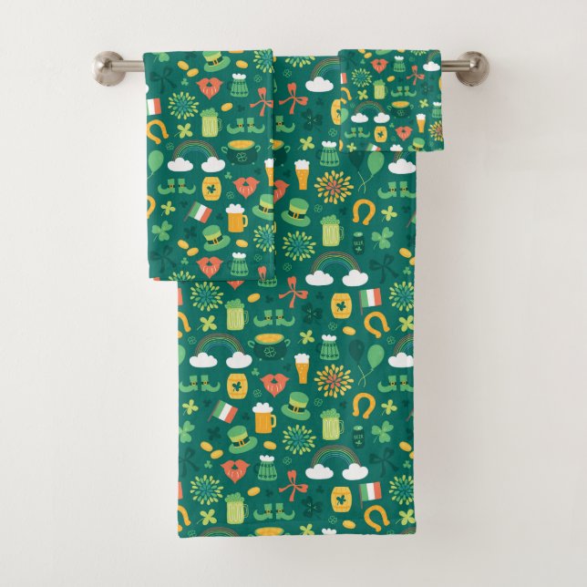 Cute Irish Icon Pattern Bath Towel Set (Insitu)