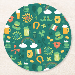 Cute Irish Icon Pattern Round Paper Coaster