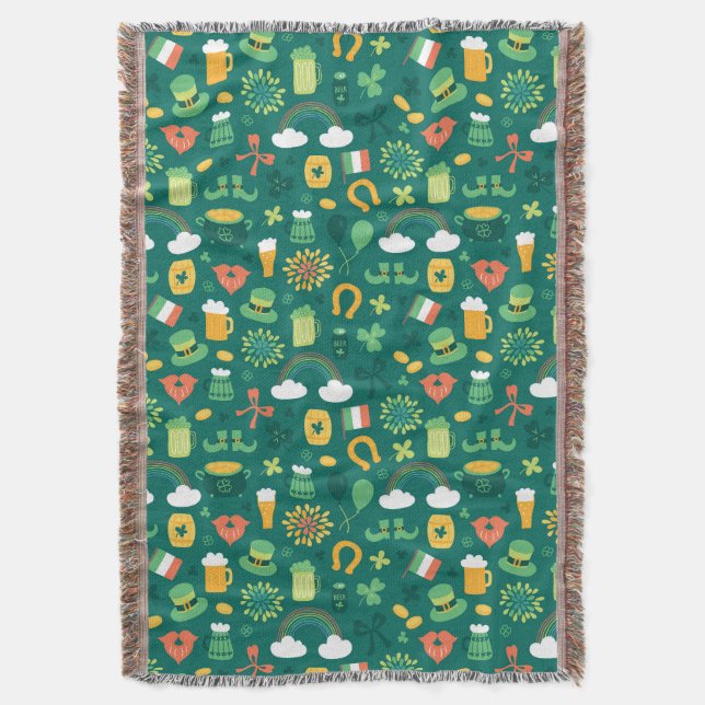 Cute Irish Icon Pattern Throw Blanket (Front Vertical)