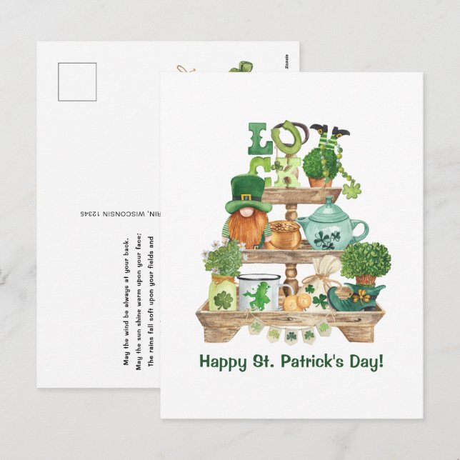 Cute Irish Knickknack Stand Happy St Patrick's Day Holiday Postcard (Front/Back)