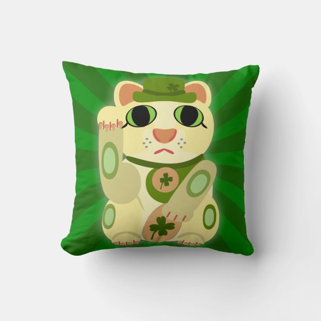Cute Irish Lucky Cat Mashup Throw Pillow (Front)
