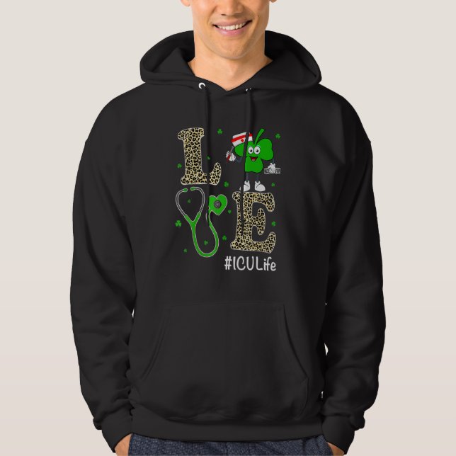 Cute Irish Nurse St Patricks Day Leopard Love Icu  Hoodie (Front)