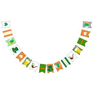 Cute Irish Saint Patrick Day festival green orange Bunting Flags