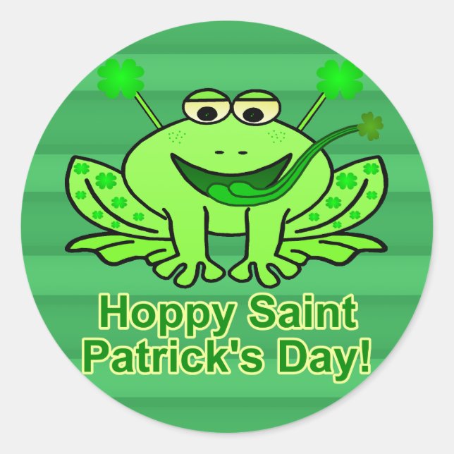 Cute Irish Saint Patrick's Day Frog Classic Round Sticker (Front)