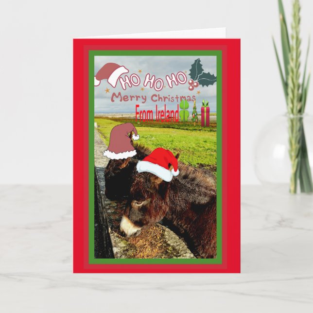 Cute Irish Santa Donkeys Christmas Card (Front)