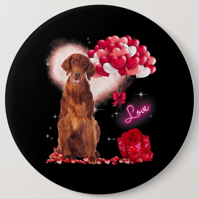 Cute Irish Setter Balloon Heart Valentines Day Val 6 Inch Round Button (Front)