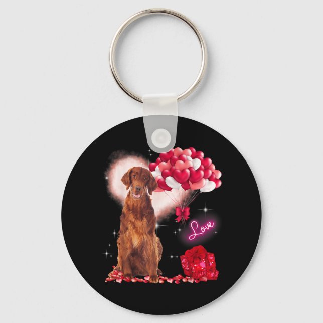 Cute Irish Setter Balloon Heart Valentines Day Val Keychain (Front)