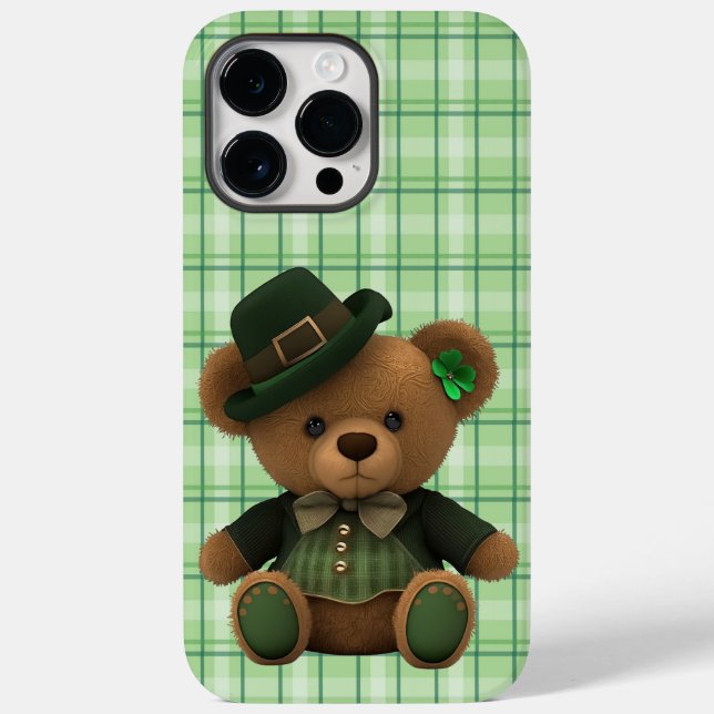 CUTE IRISH TEDDY BEAR WITH GREEN PLAID PATTERN Case-Mate iPhone CASE (Back)