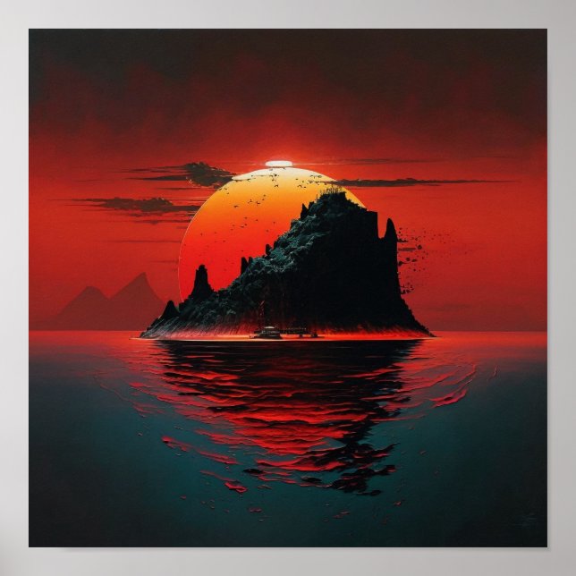 Cute Island Sunset Painting  Poster (Front)