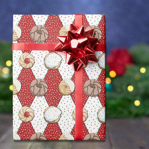 Cute Italian Christmas Cookie, Red & White Diamond Wrapping Paper
