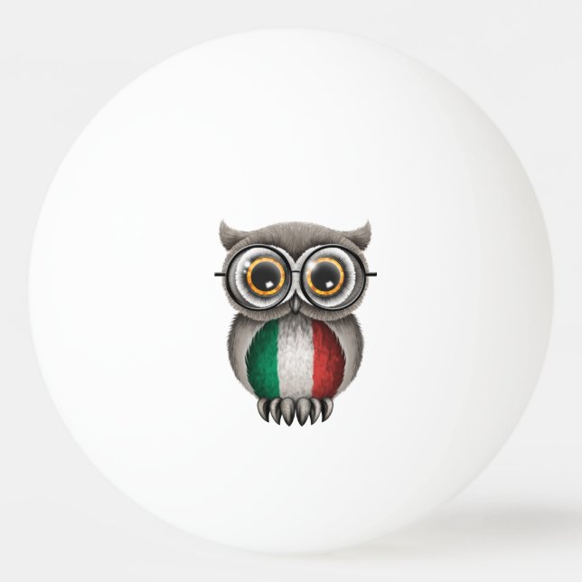 Cute Italian Flag Owl Wearing Glasses Ping Pong Ball (Front)