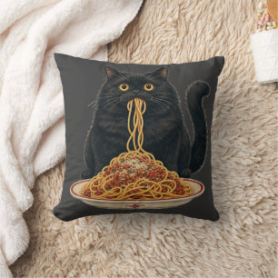 Cute Italian Food Lover Cat Design Throw Pillow