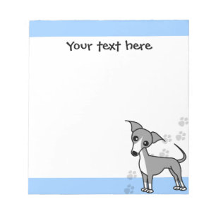 Cute Italian Greyhound Cartoon - Pawprint Blue Notepad
