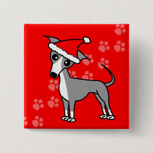 Cute Italian Greyhound Cartoon Santa Hat 2 Inch Square Button