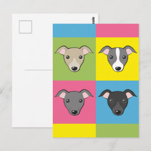 Cute Italian Greyhounds Cartoon Colourful Pop Art Postcard