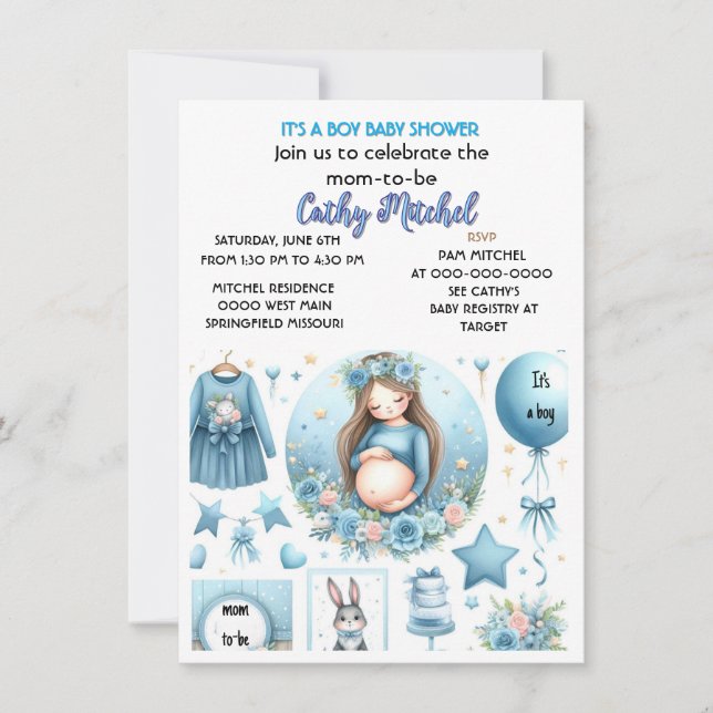 Cute It's a Boy Baby Shower Blue Party  Invitation (Front)
