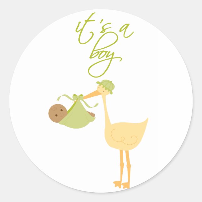 Cute it's a boy green stork holding baby stickers (Front)