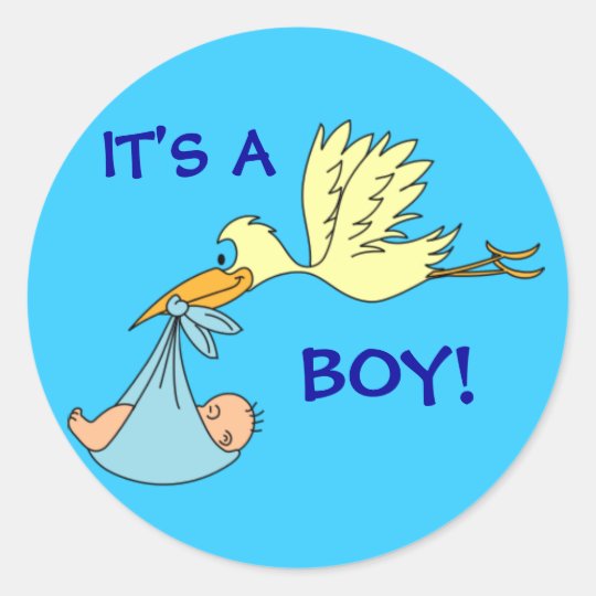 Cute ITS A BOY Newborn Baby Stork Blue Classic Round ...