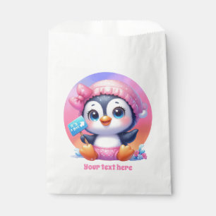 Cute it's a girl baby shower customizable penguin favour bag