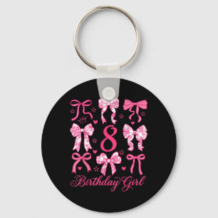 Cute Its My 8 Bday Coquette Bow 8th Birthday Girls Keychain