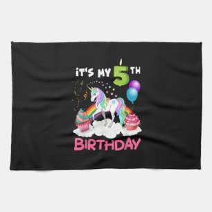 Cute It's My Fifth Birthday Unicorn Five Year Old Kitchen Towel