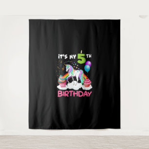 Cute It's My Fifth Birthday Unicorn Five Year Old Tapestry