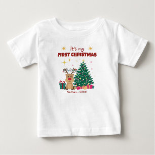 Cute It's My First Christmas With Reindeer Baby T-Shirt