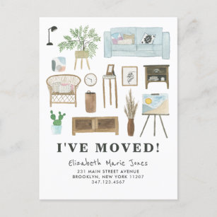 Cute I've Moved Boho Watercolor Home Decor Moving Announcement Postcard