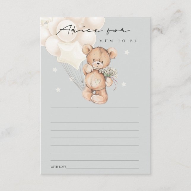 Cute Ivory Bear Balloon Advice For Mum Baby Shower Enclosure Card (Front)