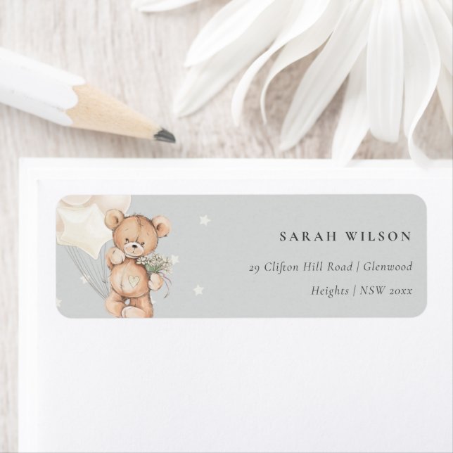 Cute Ivory Bear Balloon Floral Bunch Heart Address (Insitu)