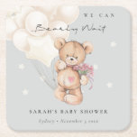 Cute Ivory Bearly Wait Bear Balloon Baby Shower Square Paper Coaster<br><div class="desc">For any further customisation or any other matching items,  please feel free to contact me at yellowfebstudio@gmail.com</div>