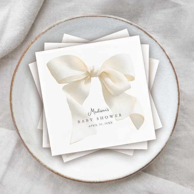 Cute Ivory Coquette Bow Baby Shower Napkin (Creator Uploaded)