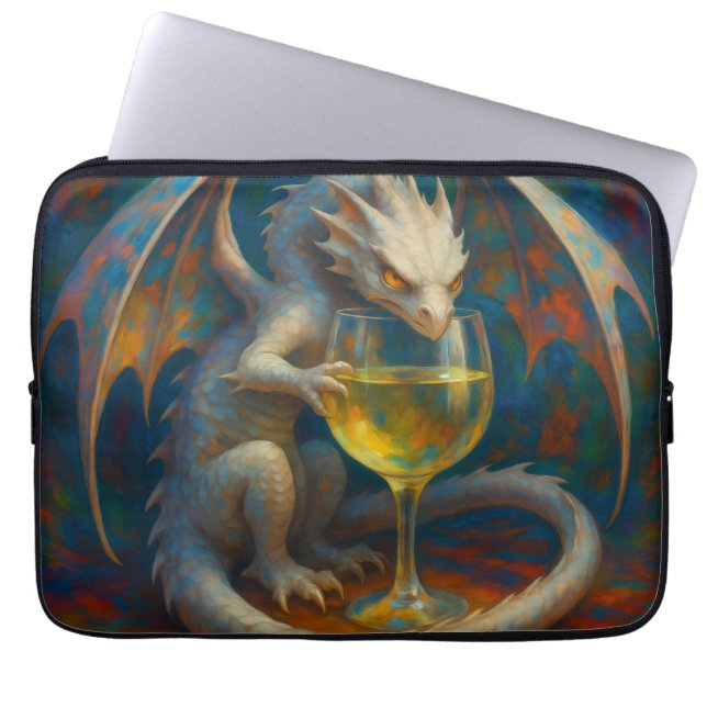 Cute Ivory Dragon & White Wine Fantasy Art Laptop Sleeve (Front)