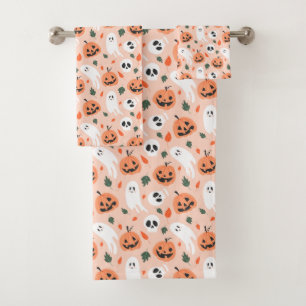 Cute Jack-O-Lantern & Ghost Pattern Bath Towel Set