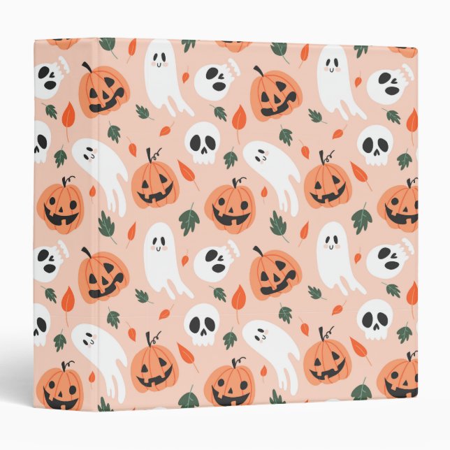 Cute Jack-O-Lantern & Ghost Pattern Binder (Front/Spine)