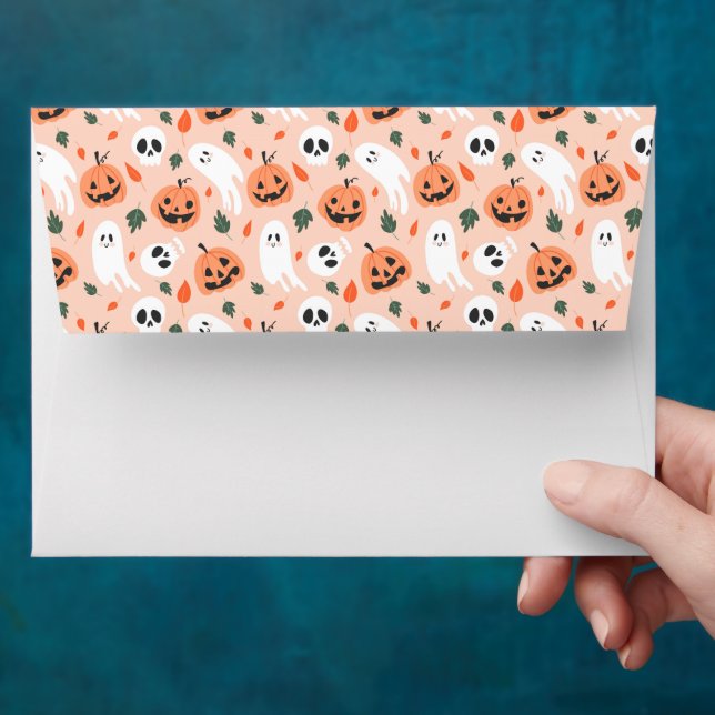 Cute Jack-O-Lantern & Ghost Pattern Envelope (Hand)