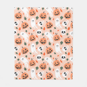 Cute Jack-O-Lantern & Ghost Pattern Fleece Blanket