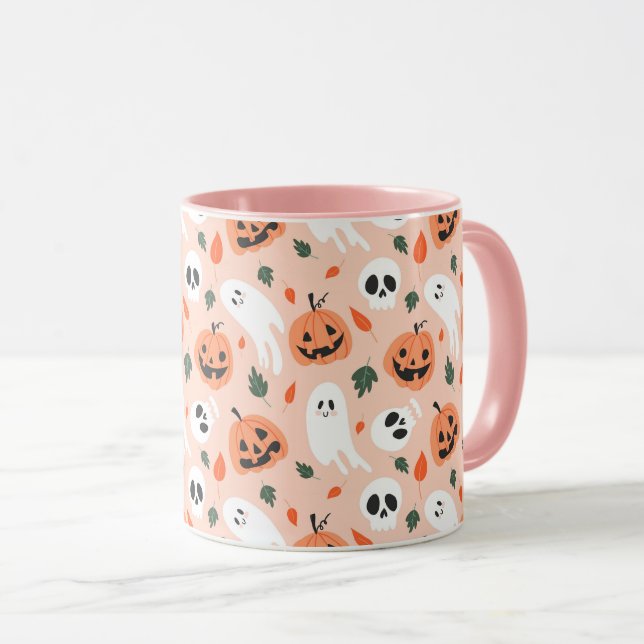 Cute Jack-O-Lantern & Ghost Pattern Mug (Front Right)