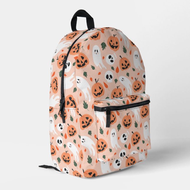 Cute Jack-O-Lantern & Ghost Pattern Printed Backpack (Back Corner Left)