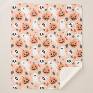 Cute Jack-O-Lantern & Ghost Pattern Sherpa Blanket