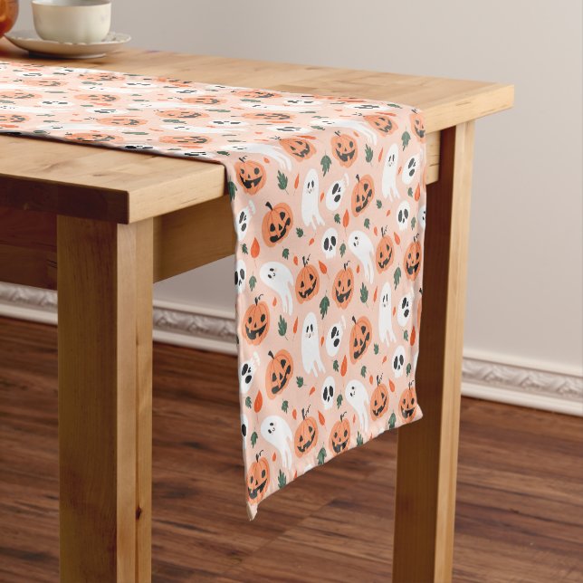 Cute Jack-O-Lantern & Ghost Pattern Short Table Runner (In Situ)