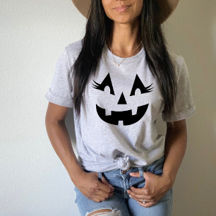 Cute Jack O Lantern Lashes Grey Womens Halloween T-Shirt