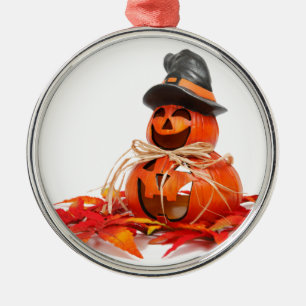 Cute Jack O Lantern Pumpkin Face Happy Halloween Metal Ornament
